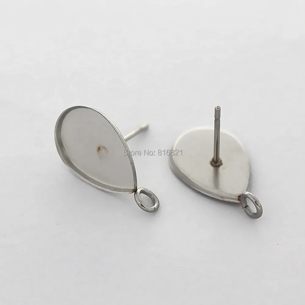 Stainless steel Earrings post Connector Bases Blank 10x14mm Teardrop Bezel with Loop Slide Cabochon stud Findings Stuff | Украшения и