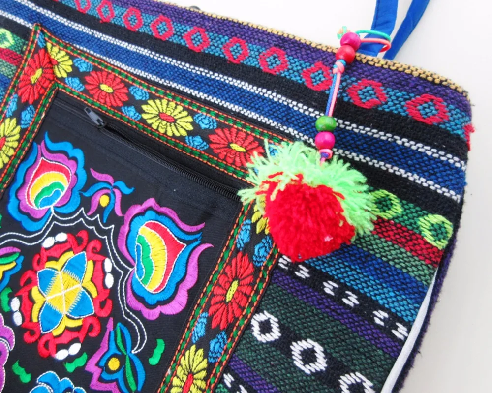2 внутренний слой винтажная Hmong льняная богемная сумка хобо с вышивкой сумки