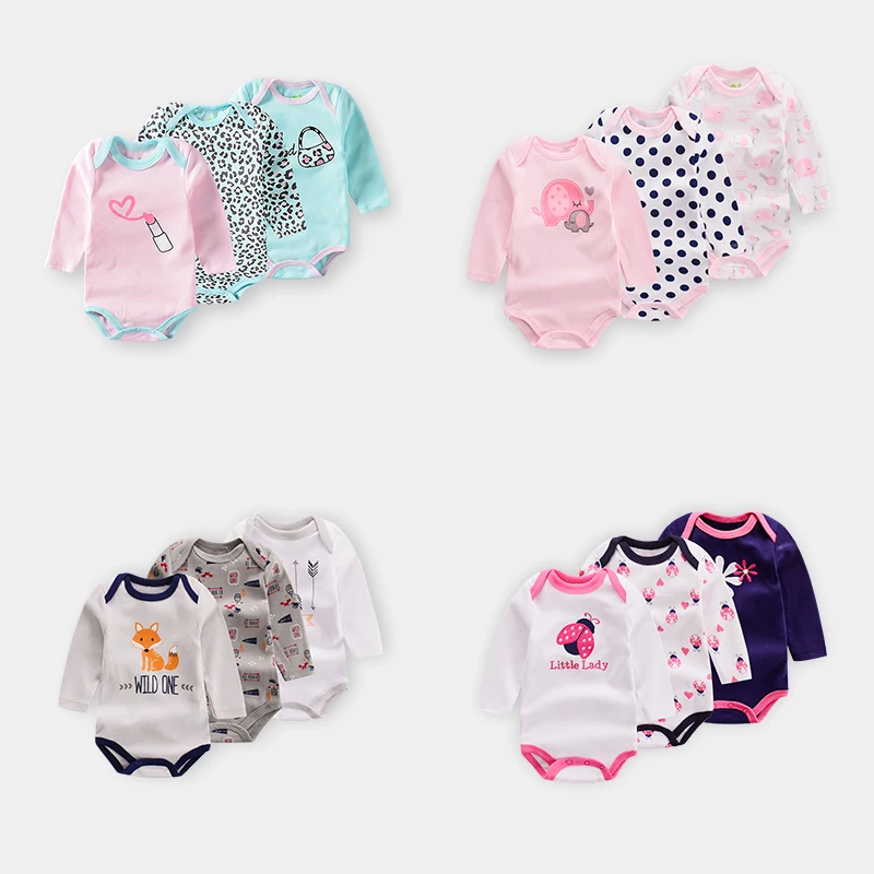 3 шт./лот летнее боди для девочек с длинным рукавом и принтом божьей коровки