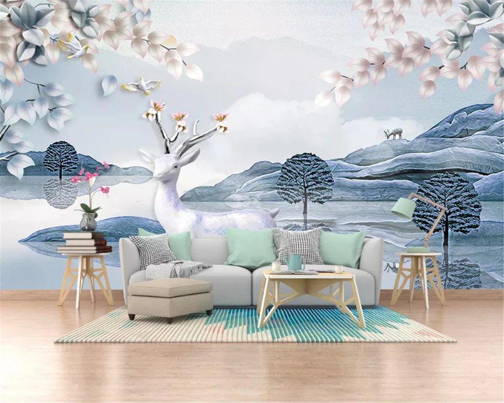 

beibehang Custom decorative painting classic fashion stereo papel de parede 3d wallpaper marble elk forest modern background