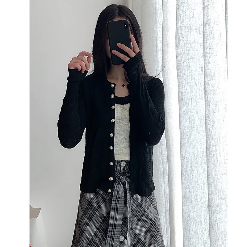 Новинка 2019 женский свитер кардиган Повседневный однотонный с длинным рукавом и