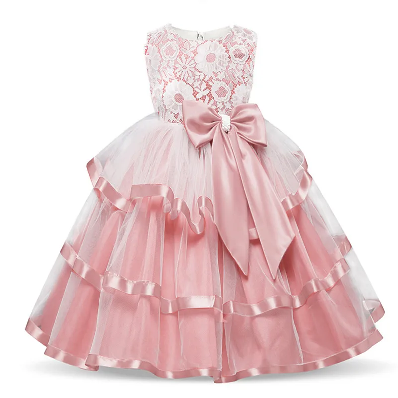 Платье с v-образным вырезом на спине, кружевное платье с цветочным рисунком для девочек на свадьбу платье для церемонии, для девочек, детская одежда в стиле «многослойный пирог» бальное платье Детские платья для девочек Размеры возраст 4-10 лет