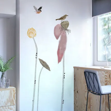 

110*155cm Chinese Style Lotus Wall Sticker DIY Vintage Poster Abstract Flower Wallpaper Mural Living Room Bathroom Home Decor