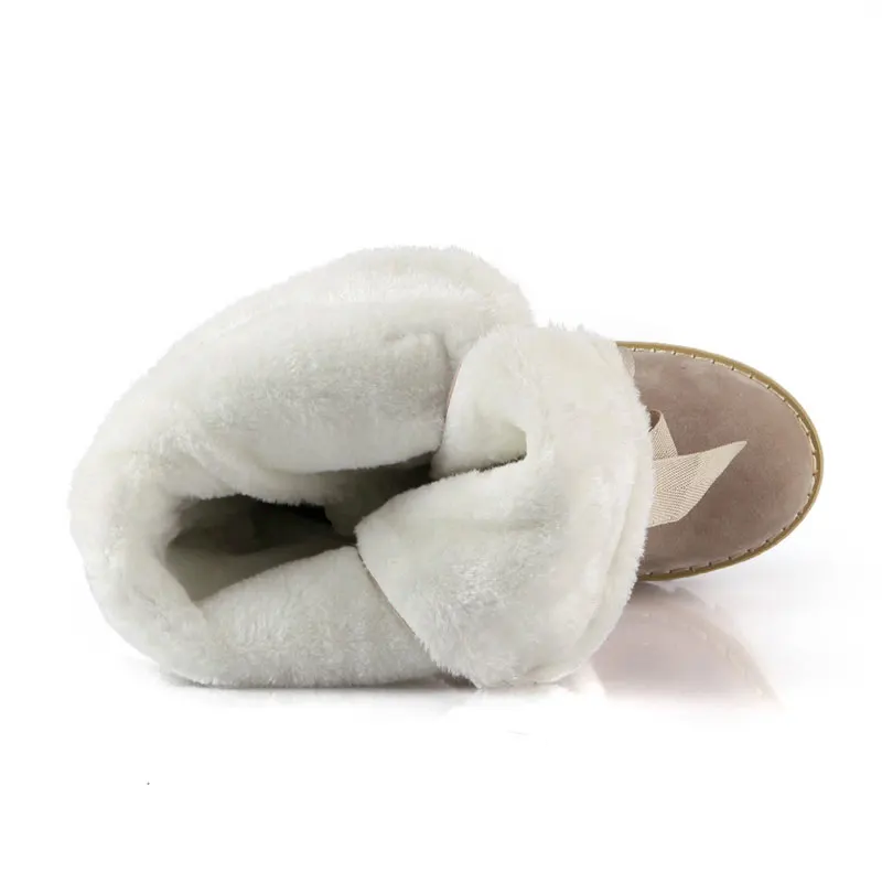 

Fanyuan Comfortable Flat Women Boots Cross-tied Platform Mid-Calf Boots Winter Full Fur warm Shoes Solid Lace-Up Snow Boots