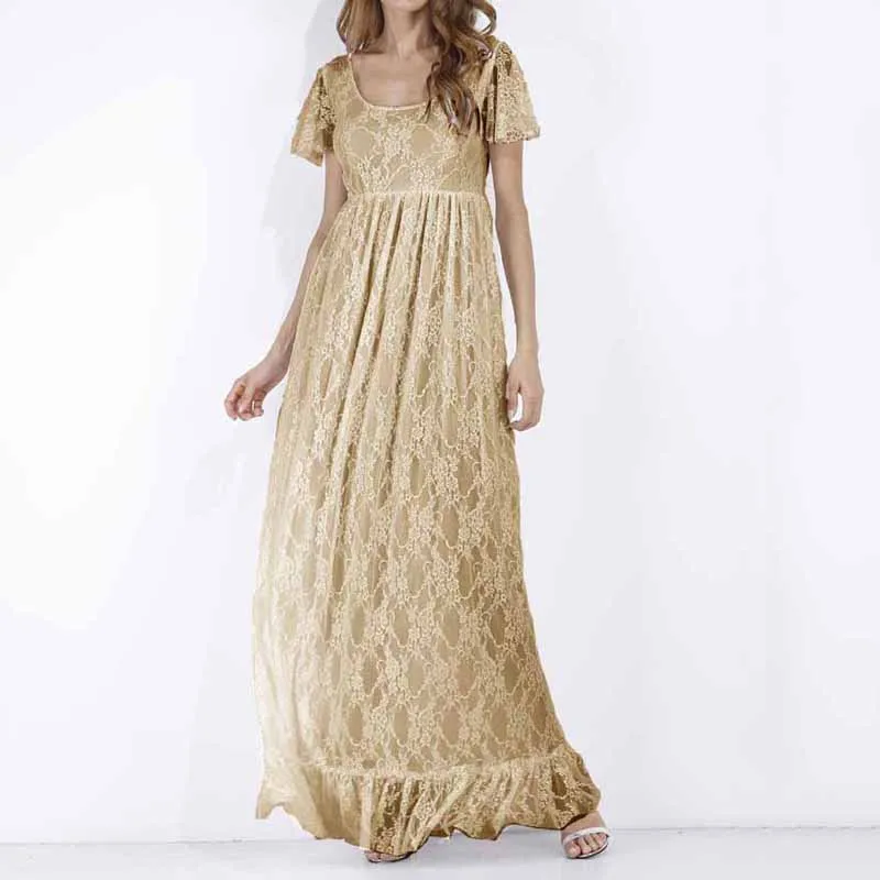 Женское сексуальное ажурное кружевное длинное платье с высокой талией оборками