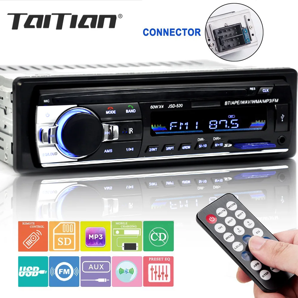 Bluetooth стерео автомобильный сабвуфер радио 1.din hd 12 В в тире USB. Fm Aux вход приемник SD MMC