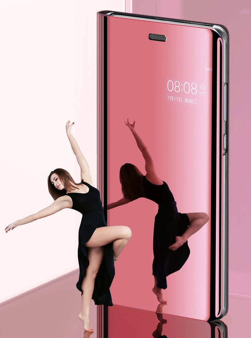 Откидной смарт-зеркальный чехол для телефона, чехол, для samsung galaxy J6 plus J6plus j 6 кожаный Прозрачный чехол для задней панели с Откидывающейся Крышкой цвета розового золота