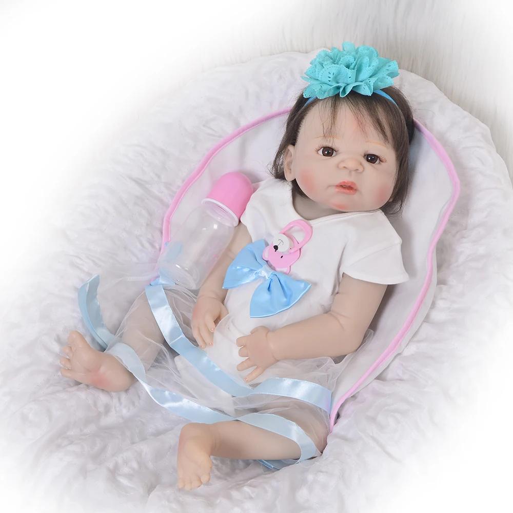23 Inch Lifelike Reborn Girl Baby Doll Full Vinyl Body Handmade Silicone 57 cm Realistic Dolls Kids Xmas Gifts Fiber Hair | Игрушки и