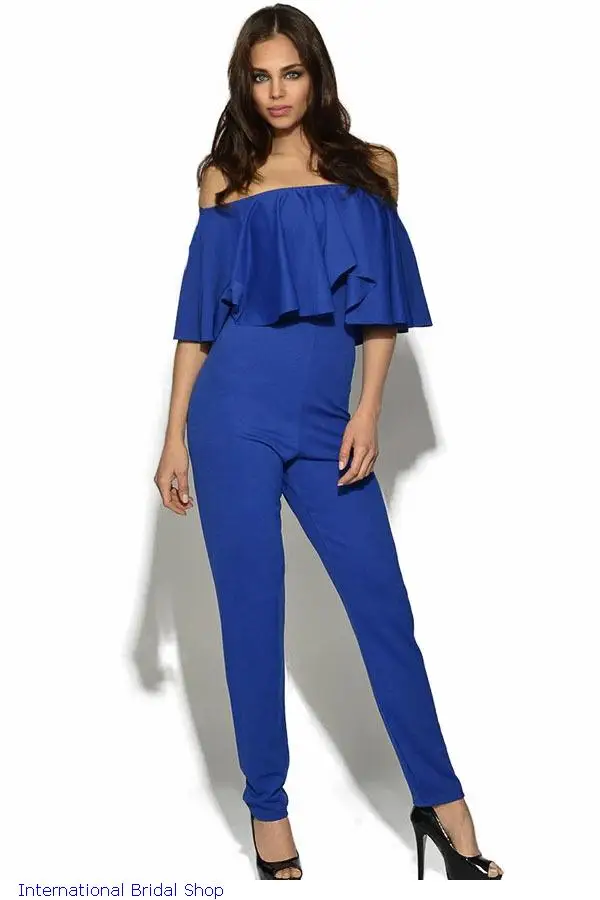 New Celebrity Frill Sexy White/Black/Blue Slash Neck Cute Summer Playsuit Rompers And Long Jumpsuit For Womens Bodysuits LC60013 |