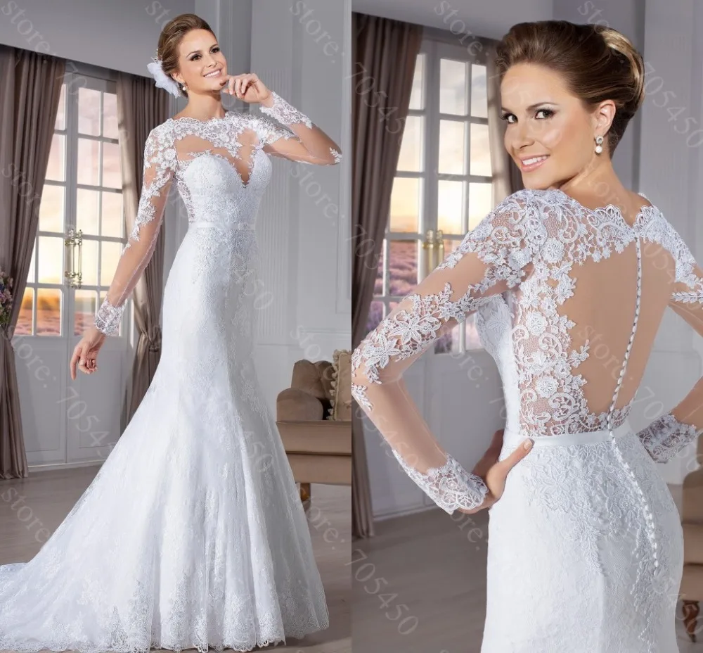 Attractive robe de mariee Mermaid wedding gowns brautkleid Sexy long sleeves dress VERNASSA lace bride dresses | Свадьбы и торжества