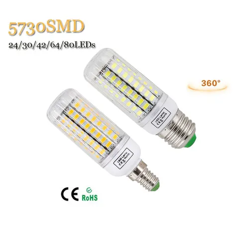 Светодиодная лампа E27 E14 5730 SMD, лампы-кукурузы 220 В, 24, 30, 42, 64, 80 светодисветодиодный s, 7 Вт, 12 Вт, 15 Вт, 20 Вт, 25 Вт, лампада, ампула, люстра, освещение