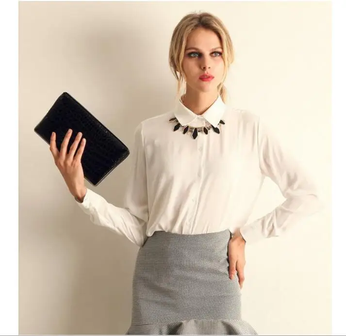 

new White Black Blouse Women Chiffon Office Career Shirts Tops 2021 Fashion Casual Long Sleeve Blouses Female