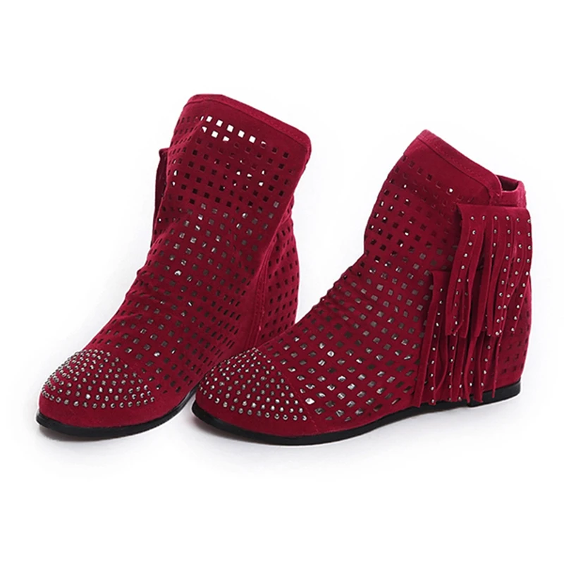 Лето плюс размер 11 12 Мода Твердые Slip-On Ручного шитья Кристалл Bling Fringe Высота