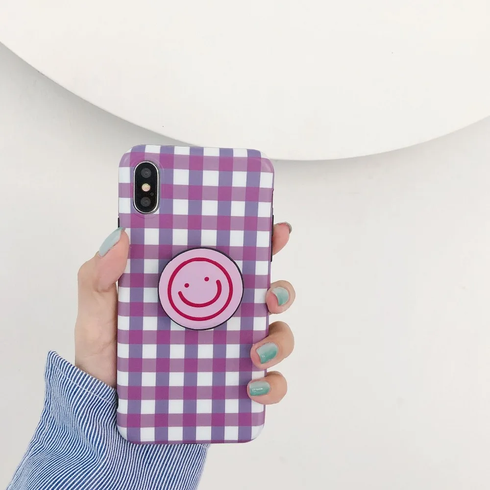 Colorful Grid Patterned Phone Case For iPhone 6 6s 7 8 plus XR X XS Max Back Cover Cute Smile Soft Cases Coque |