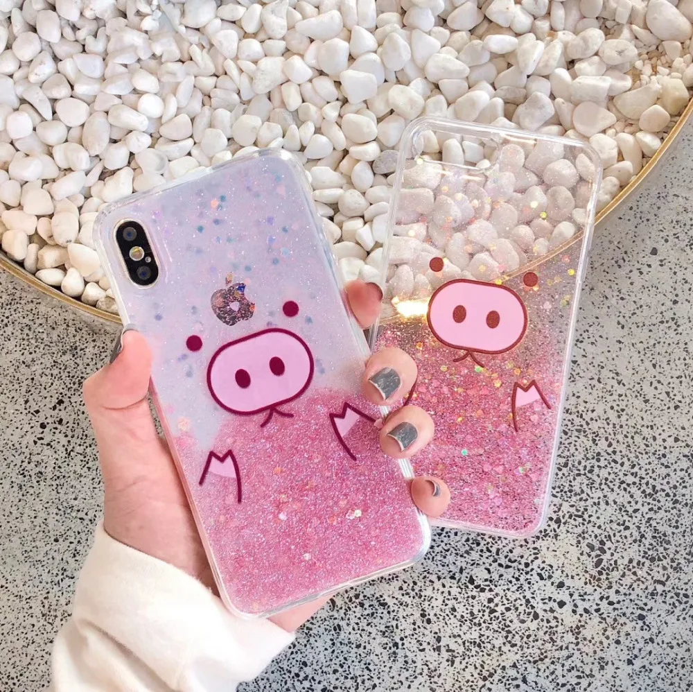 TPU Fashion Fresh 3D Cute Sweet Pink Girly Lovely Pig Glitter Sequin Shining Flare Transparent Phone Case For IphoneXS MAX XR |