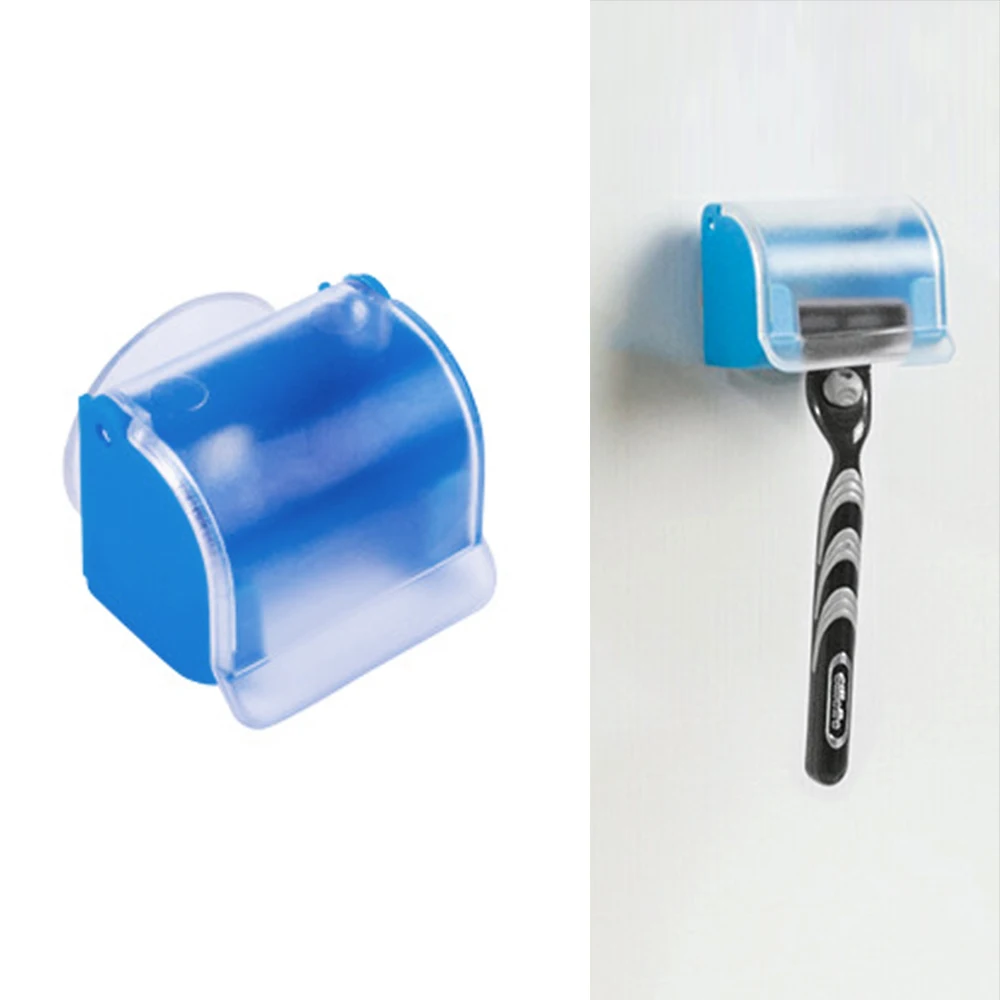 1pc Blue Пластиковый настенный держатель для бритвенных станков, душевая присоска, Пылезащитная Подставка для хранения бритвы, полка для губ, ванная комната - Цвет: 1pc Blue