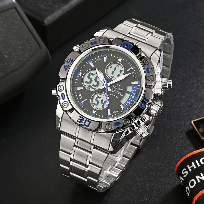 STRYVE Montre Homme новые мужские часы спортивные водонепроницаемые цифровые кварцевые аналоговые с датой часы Неделя светодиодный Heren Horloge