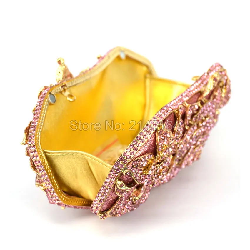 

pink clutch women party bags luxury crystal evening bags ladies diamante wallet rose flower pattern soiree pochette 88301