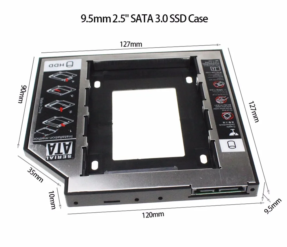 Хит продаж SATA 3 0 2nd HDD Caddy 9 5 мм для 2 &quotSSD чехол корпус с светодиодный ноутбука DVD CD ROM
