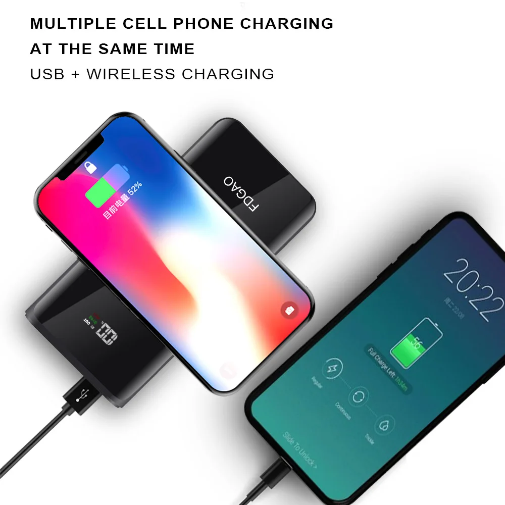 FDGAO 20000 мАч двойной USB внешний аккумулятор Внешняя батарея Qi Беспроводное