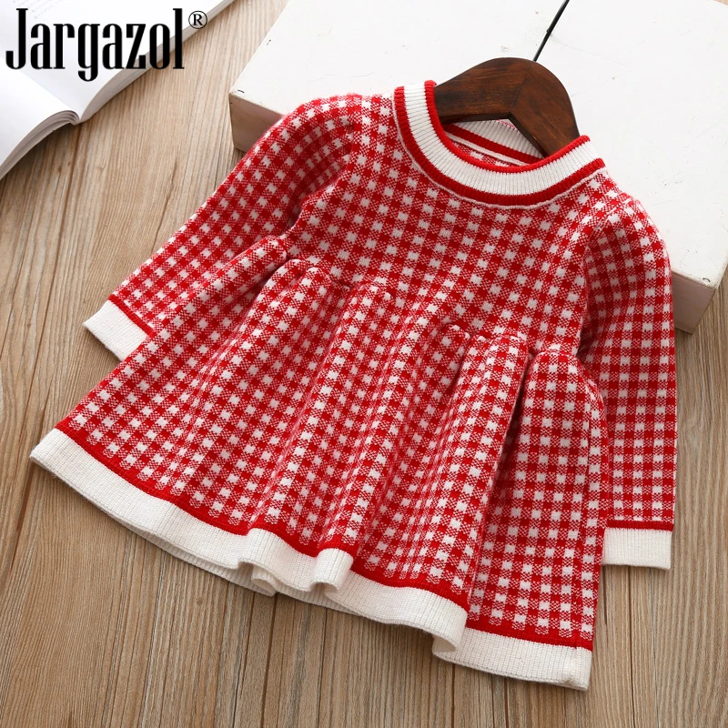 

Платье-Свитер для маленьких девочек, модное зимнее платье для маленьких девочек, клетчатое красное, черное базовое платье-свитер для принцессы, детская одежда