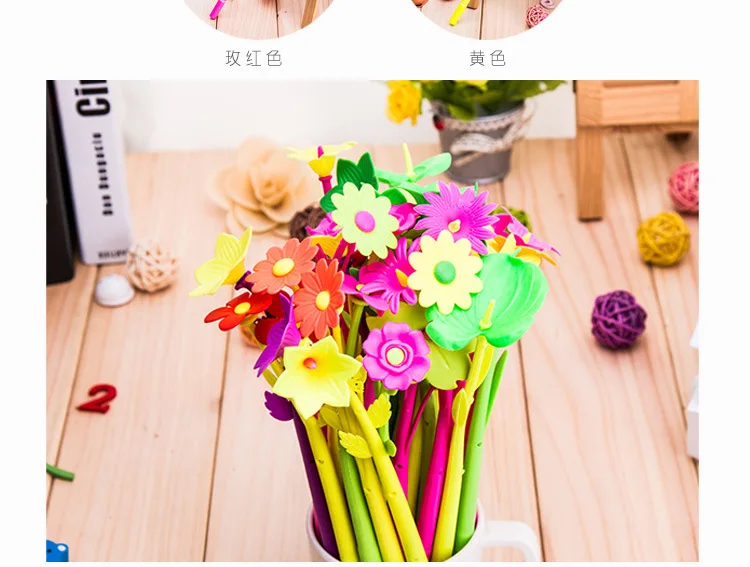 24 Pcs The Korean Creative Office Stationery Cute Flower Pen Plant Soft Glue Silicone Neutral Stationary | Канцтовары для офиса и