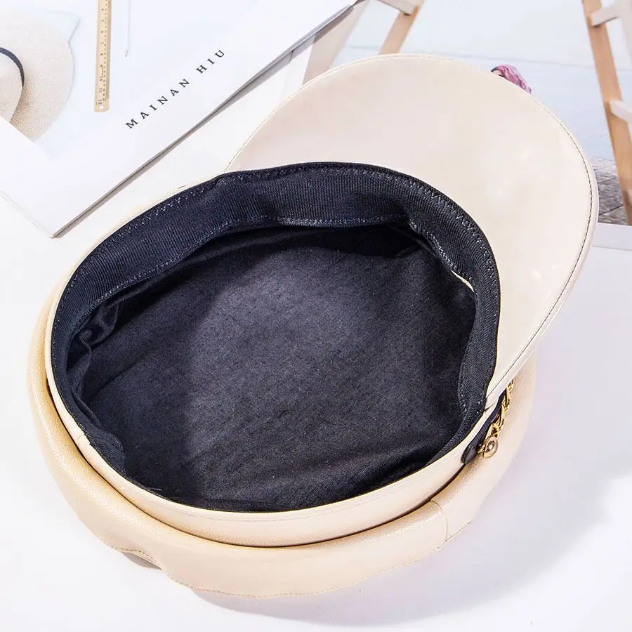 

MAERSHEI New Fashion Patent Leather Beret High Quality Ladies Hats Solid Color Flat Top Hat PU Slouchy Bone Cap Women Punk Hat