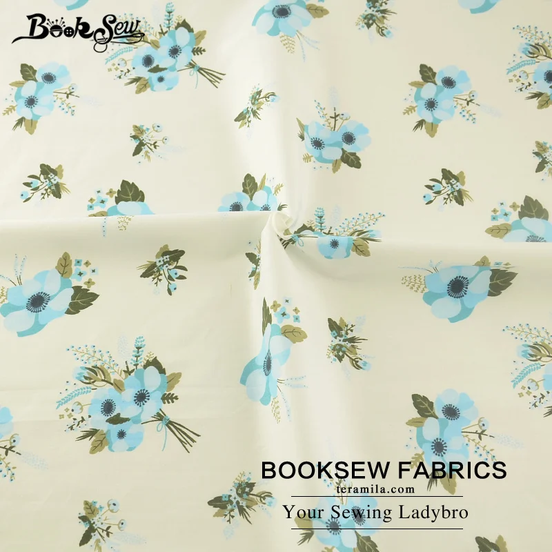 Booksew 100% Cotton Fabric Twill Blue Flower Design Soft Cloth Quilting Bed Sheet DIY Patchwork Scrapbooking Doll Home Textile | Дом и сад