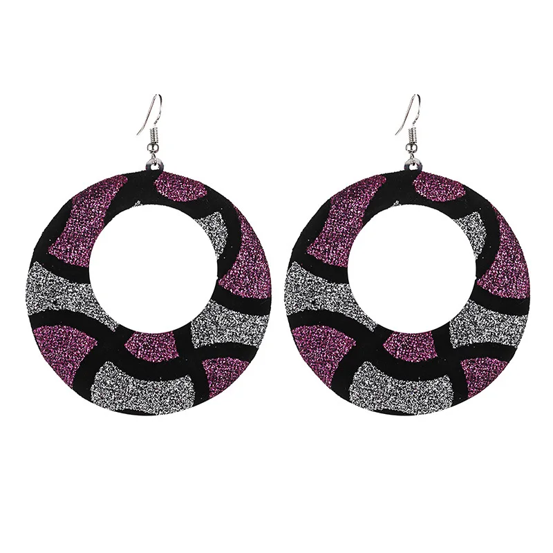 Винтаж Круглый геометрический полосатый большой серьги для женщин Многоцветный