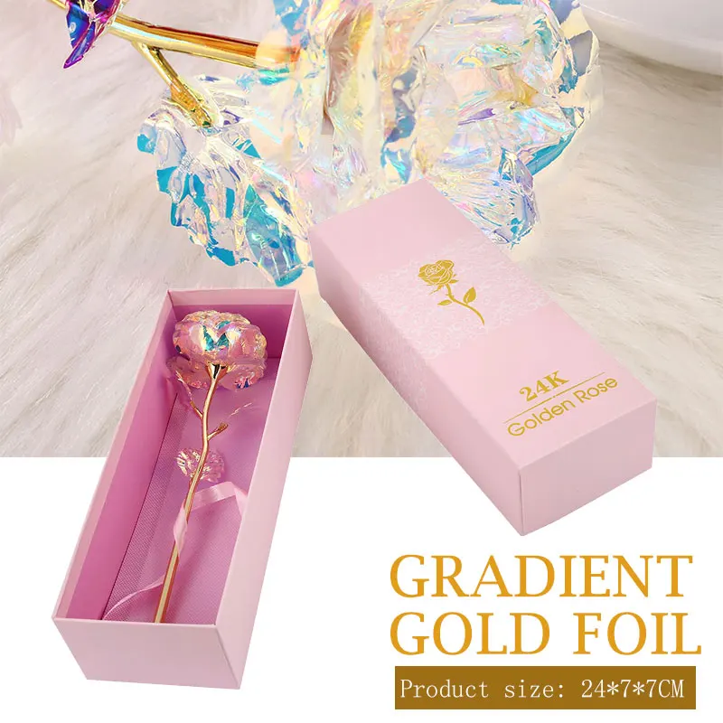 Вечность Роза 24K Золотая фольга цветок красивая Радуга LED день Святого Валентина