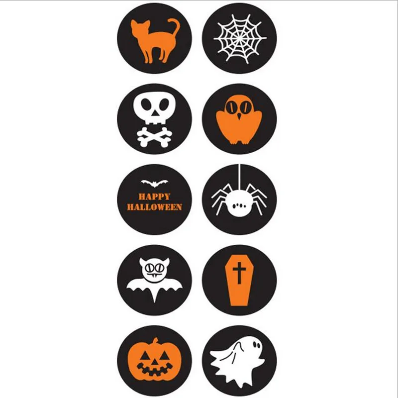 

100pcs Round Black Halloween Gift Bag Seal Sticker For Party