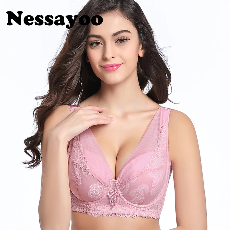 

Nessayoo Women's Sexy Smooth Essential Padded bra Plus Size Ultra Thin Underwire Full Cup Lace wide sheer Bra D- F cup Big Sizes