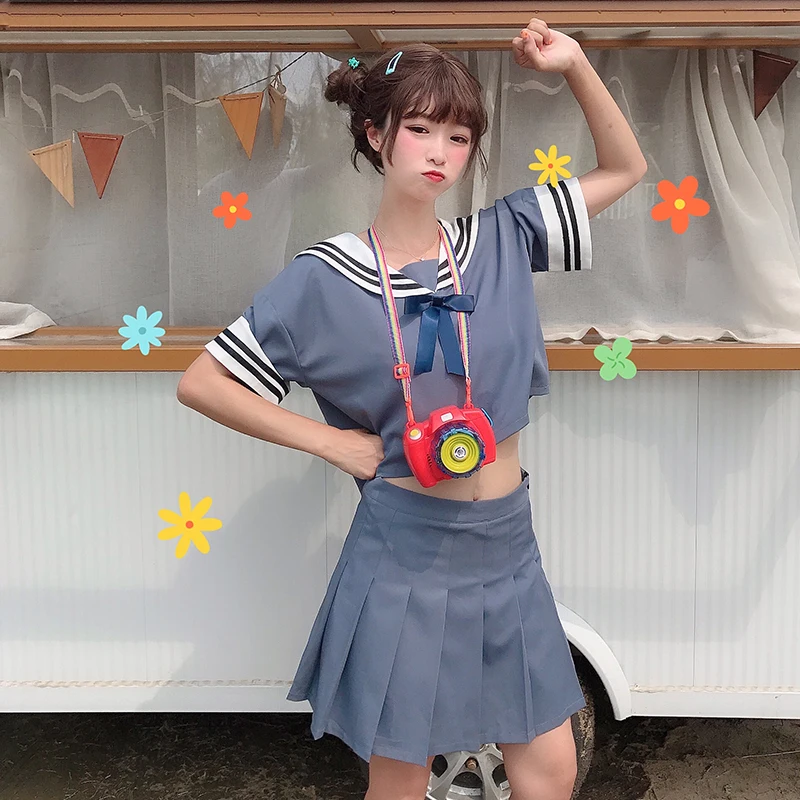 Japanese School sailor uniform fashion school class navy uniforms for Cosplay girls suit 2Pcs / Set | Тематическая одежда и