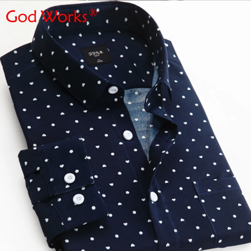 Рубашка мужская классическая в горошек деловая Повседневная приталенная с