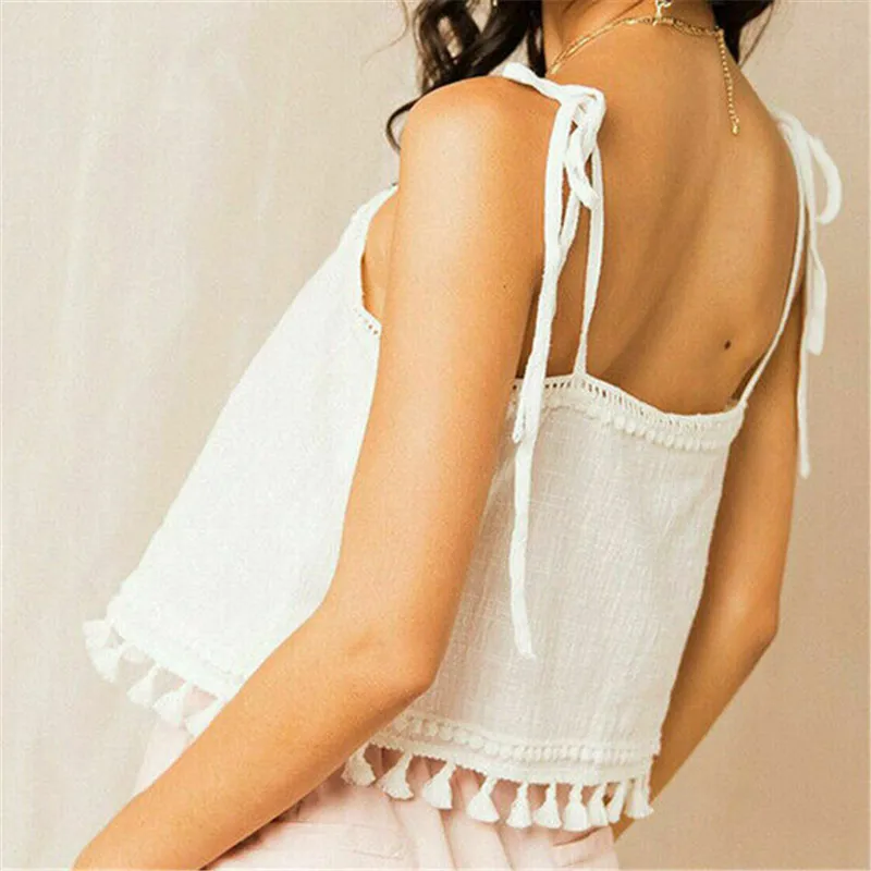 New Fashion Women Ladies Strappy Sleeveless Tanks Short Tops Vest Beach Holiday Top Casual Solid White Linen Shoulder Strap | Женская