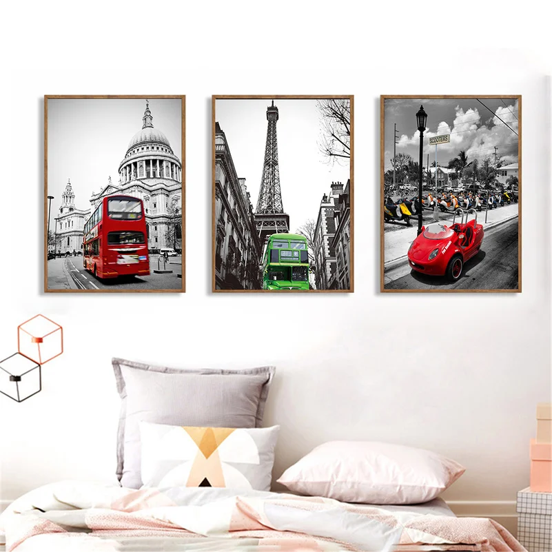 ВИНТАЖНЫЙ ПЛАКАТ, картина Парижа, такси, Лондона, автобуса, скандинавский уличный арт, холст, черные и белые настенные картины для украшения гостиной