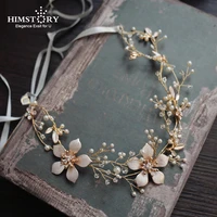 himstory vintage gold flower hairband handmade crysal pearl wedding tiara headband women headpiece bridal hair accessories