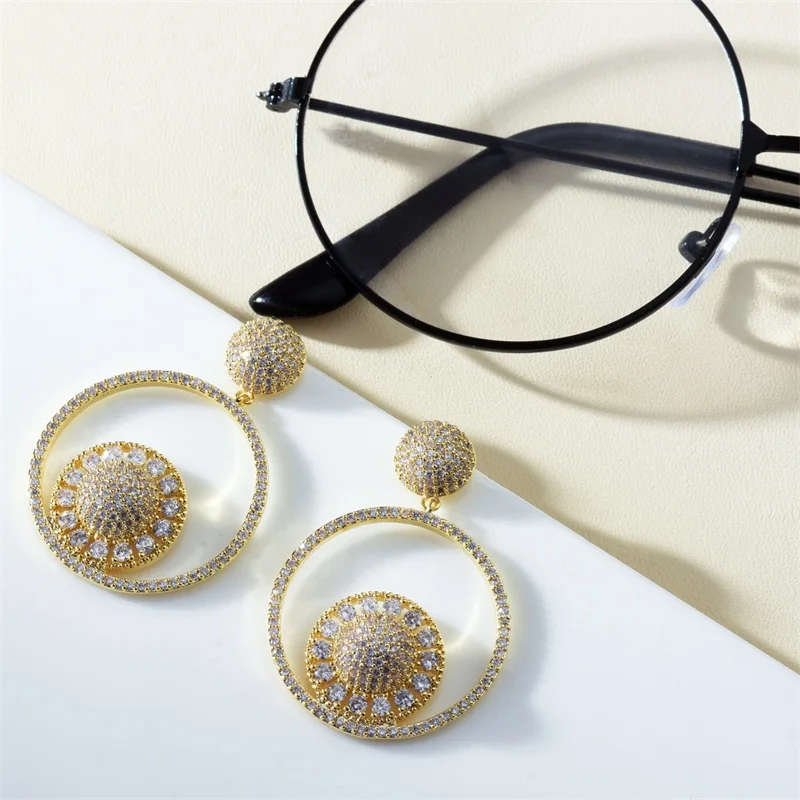 Серьги-подвески медные разноцветные женские серьги с фианитом класса ААА