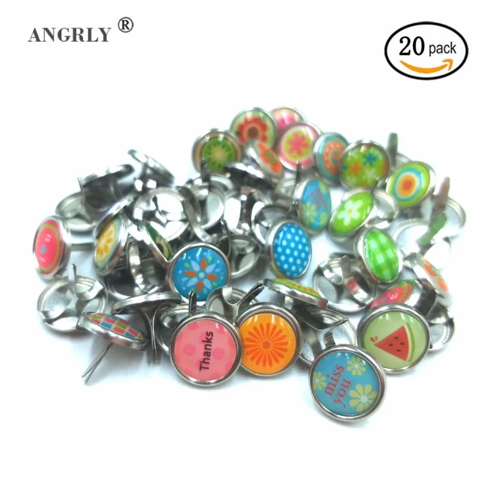 

20PCs Round Metal Pearl Brads Resin Scrapbooking Embellishment DIY Jewelry Random Color Sewing Accessories 17x12mm