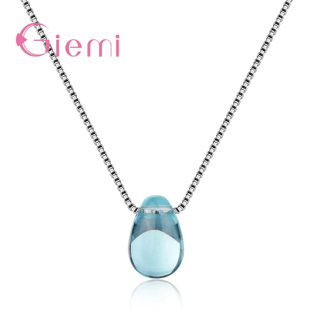 

Pure Silver Chain Round Smooth Crystal Pendant Necklace For Women Girl Ladies Top Quality Accessories Wholesale Retail
