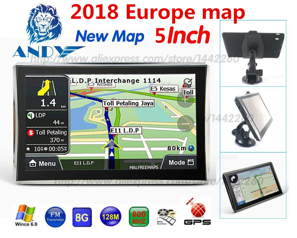 Ориана автомобильный gps навигатор 5 дюймов сенсорный 128MB 8GB SAT NAV MP3 FM Карта Европы