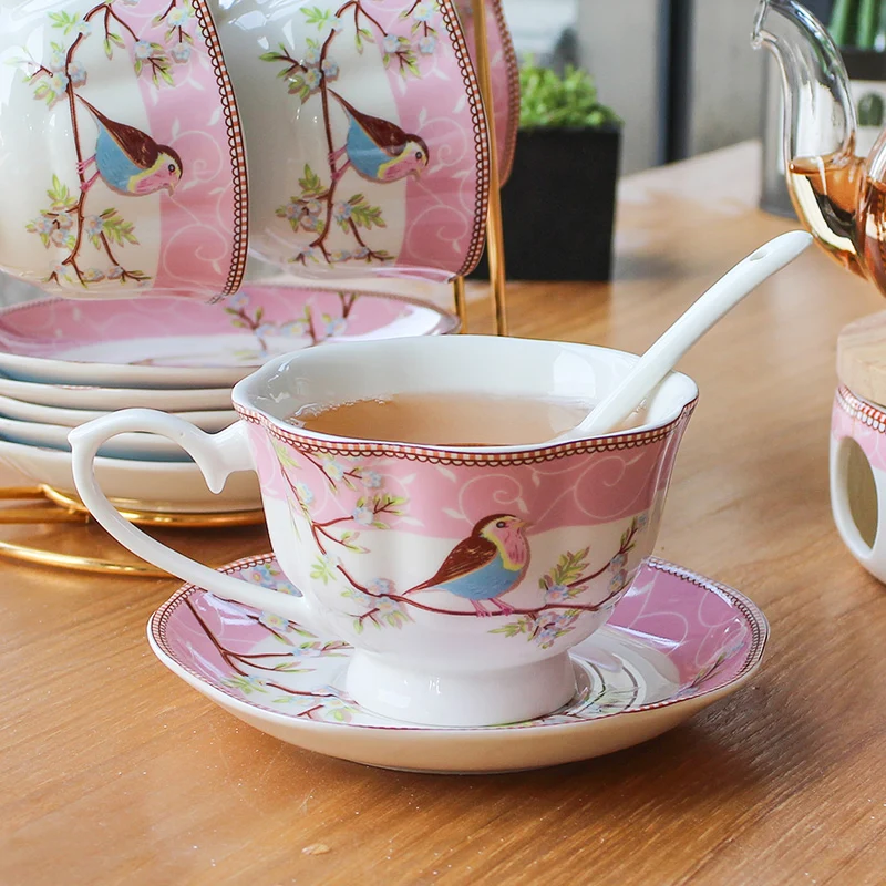 Кофейные чашки и блюдца Robin в европейском стиле, кофейная чашка из костяного фарфора, чайник для послеобеденного чая
