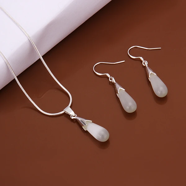 100% S925 Bijoux En серебро Стерлинговое Серебро мундштуки колье/серьги набор украшений