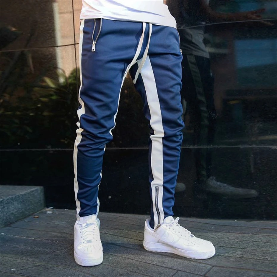 Stripe Joggers Штаны Для мужчин осень Повседневное спортивные штаны мужские туфли до лодыжки на молнии Узкие брюки одежда в стиле хип-хоп WG314
