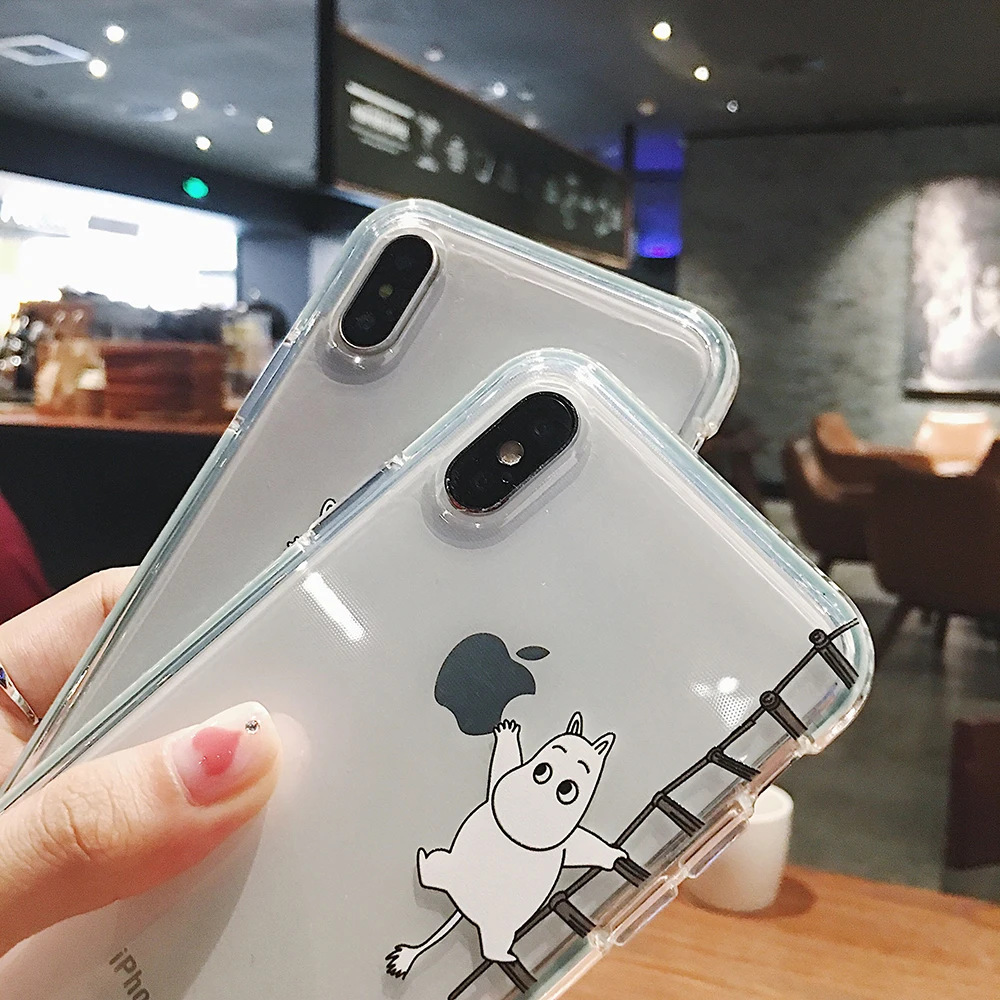 IToncs Cartoon Moomin Transparent Phone Case for Iphone XR X Xs Max Small Fresh Hippo TPU Soft Cover 8 7 6 6s Plus |