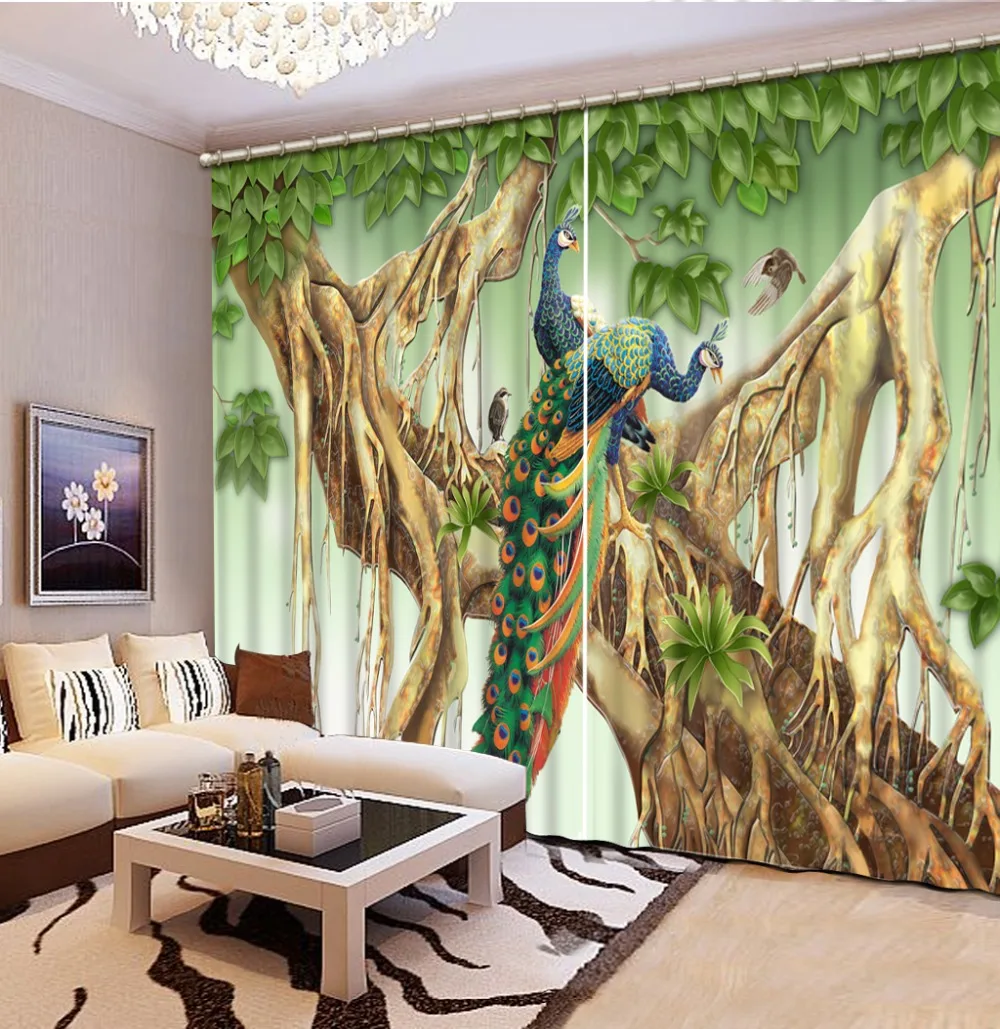 

tree cuerains Window Curtain Dinosaur print Luxury Blackout For Living Room peacock
