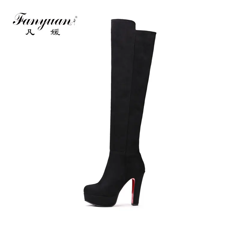 

Fanyuan new fashion stretch Faux Suede leather women boots high heel thigh high over the knee boots ladies autumn winter boots