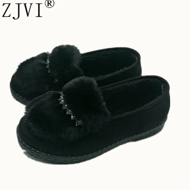 ZJVI/женские модные теплые меховые туфли на плоской подошве с круглым носком Сезон