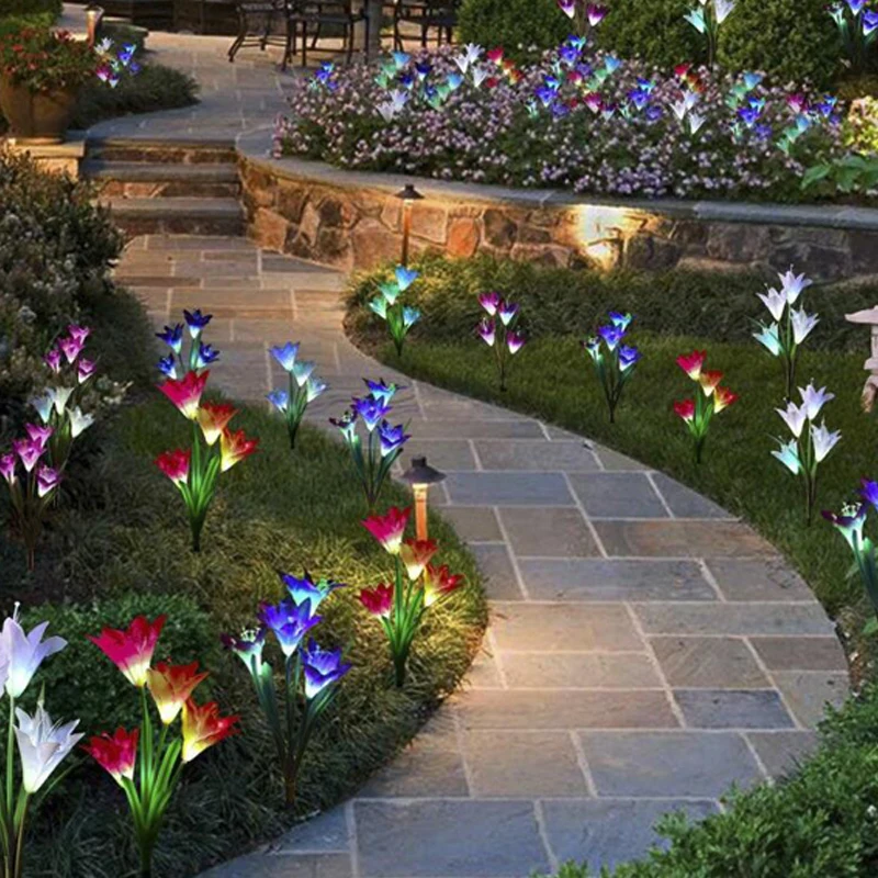 Solar Lights For Garden Decoration LED Solar Lamp Colorful 16pcs Lily Flowers Christmas Outdoor Lighting Waterproof Solar Light