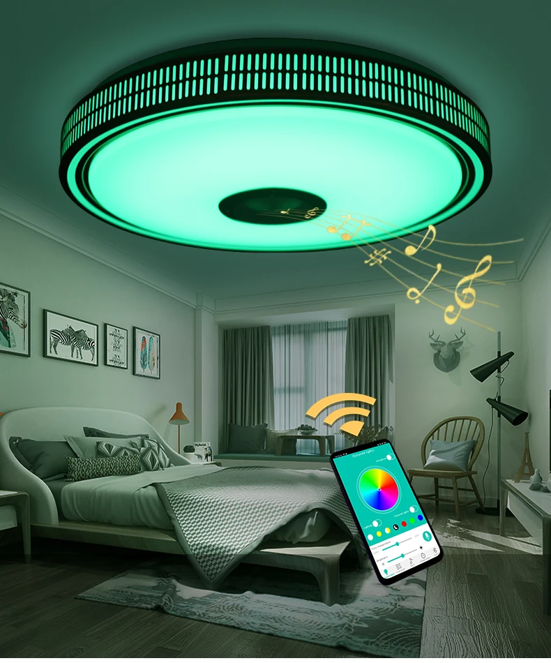 Современная светодиодная люстра с Bluetooth управлением для дома, гостиной, спальни, светильники RGB, музыкальная Потолочная люстра, освещение, люстры d49см